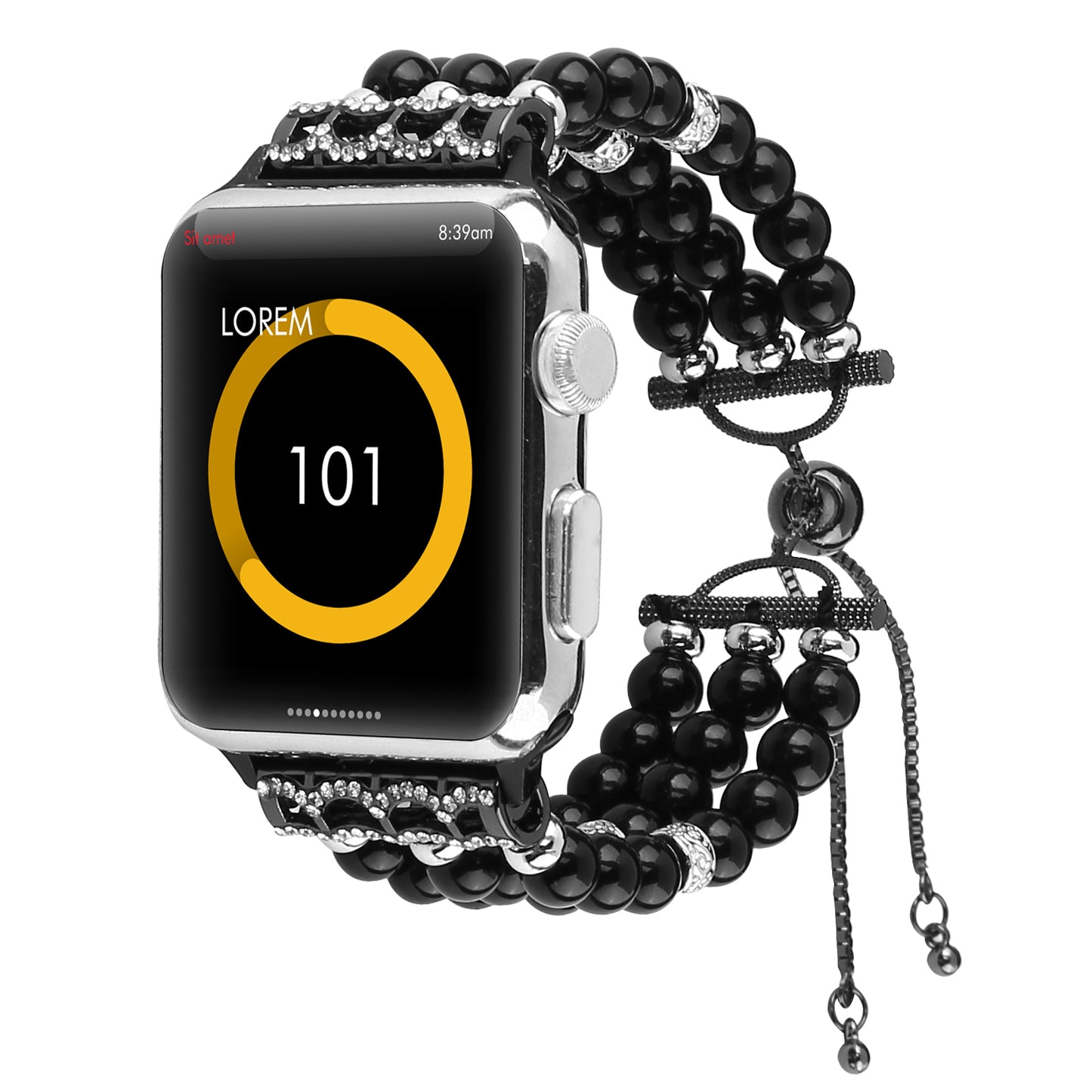 Fashionable Agate Pearl Smart Bracelet Smart Watch Strap for Apple Watch Ultra 49mm / Series 8 45mm / 7 45mm / Apple Watch Series 1 / 2 / 3 42mm / SE 44mm / SE (2022) 44mm / 6 / 5 / 4 44mm - Pearl / Black