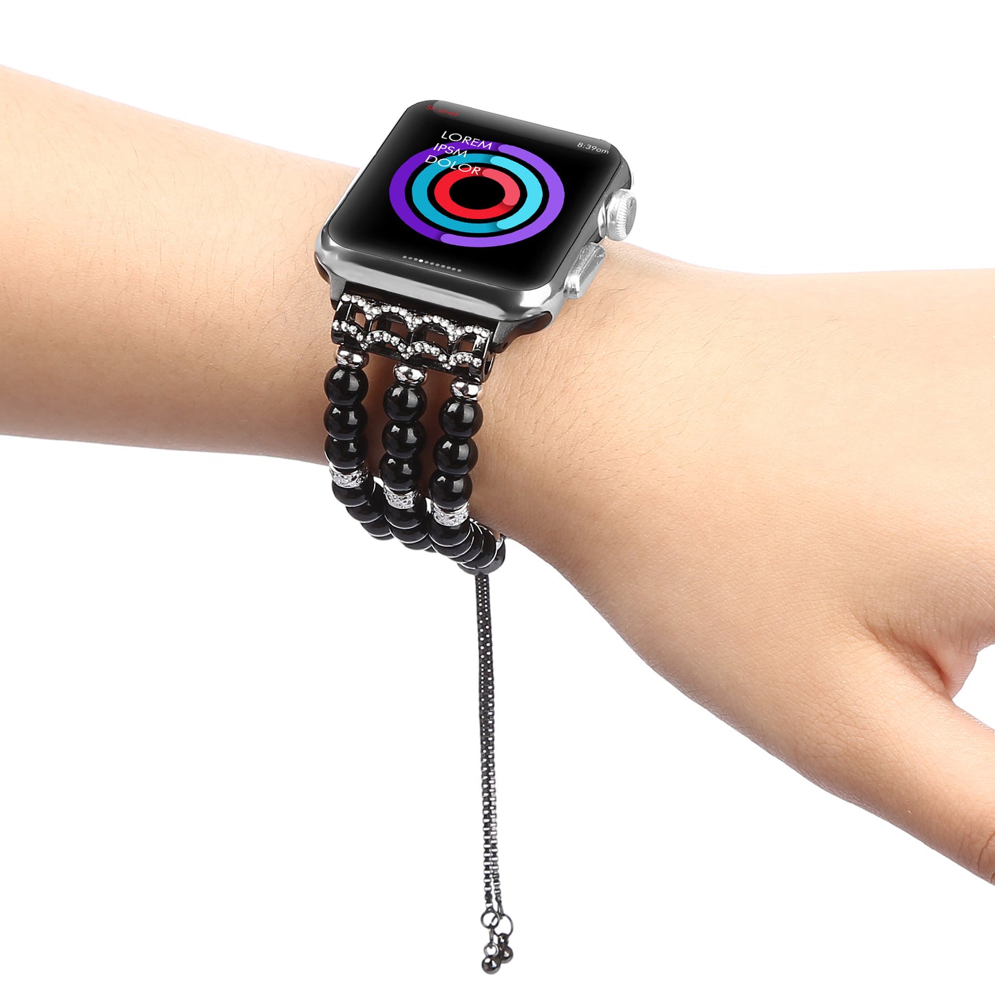 Fashionable Agate Pearl Smart Bracelet Smart Watch Strap for Apple Watch Ultra 49mm / Series 8 45mm / 7 45mm / Apple Watch Series 1 / 2 / 3 42mm / SE 44mm / SE (2022) 44mm / 6 / 5 / 4 44mm - Pearl / Black