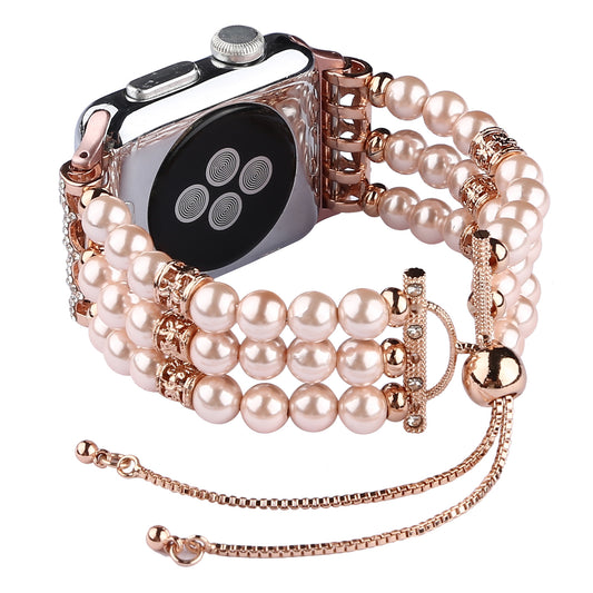 Fashionable Agate Pearl Smart Bracelet Smart Watch Strap for Apple Watch Ultra 49mm / Series 8 45mm / 7 45mm / Apple Watch Series 1 / 2 / 3 42mm / SE 44mm / SE (2022) 44mm / 6 / 5 / 4 44mm - Pearl / Pink