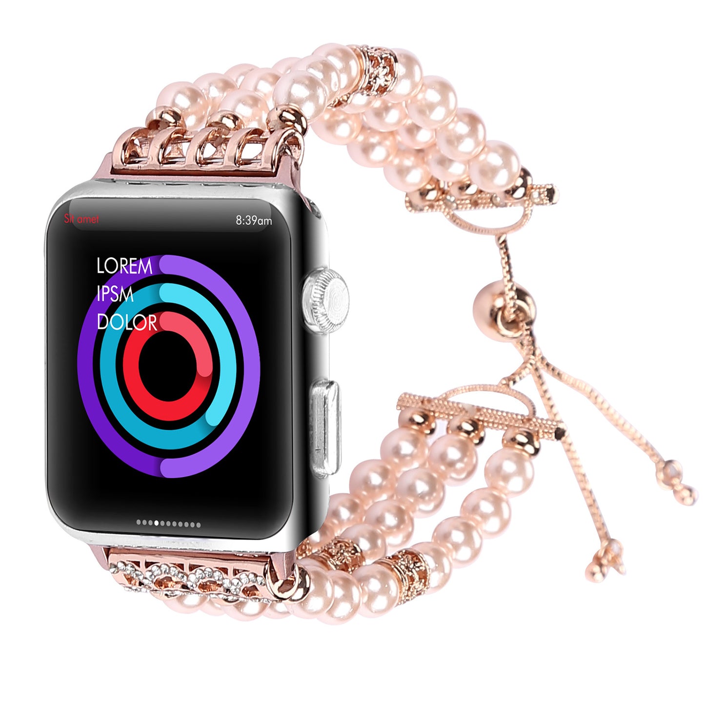Fashionable Agate Pearl Smart Bracelet Smart Watch Strap for Apple Watch Ultra 49mm / Series 8 45mm / 7 45mm / Apple Watch Series 1 / 2 / 3 42mm / SE 44mm / SE (2022) 44mm / 6 / 5 / 4 44mm - Pearl / Pink