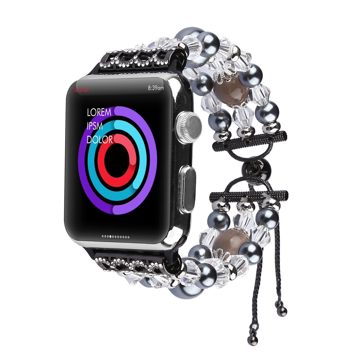 Fashionable Agate Pearl Smart Bracelet Smart Watch Strap for Apple Watch Ultra 49mm / Series 8 45mm / 7 45mm / Apple Watch Series 1 / 2 / 3 42mm / SE 44mm / SE (2022) 44mm / 6 / 5 / 4 44mm - Agate / Grey