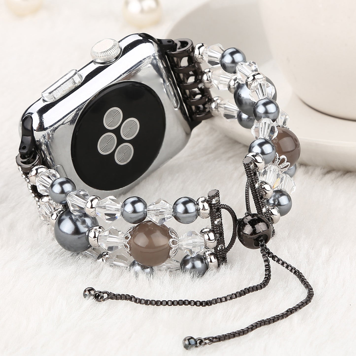 Fashionable Agate Pearl Smart Bracelet Smart Watch Strap for Apple Watch Ultra 49mm / Series 8 45mm / 7 45mm / Apple Watch Series 1 / 2 / 3 42mm / SE 44mm / SE (2022) 44mm / 6 / 5 / 4 44mm - Agate / Grey
