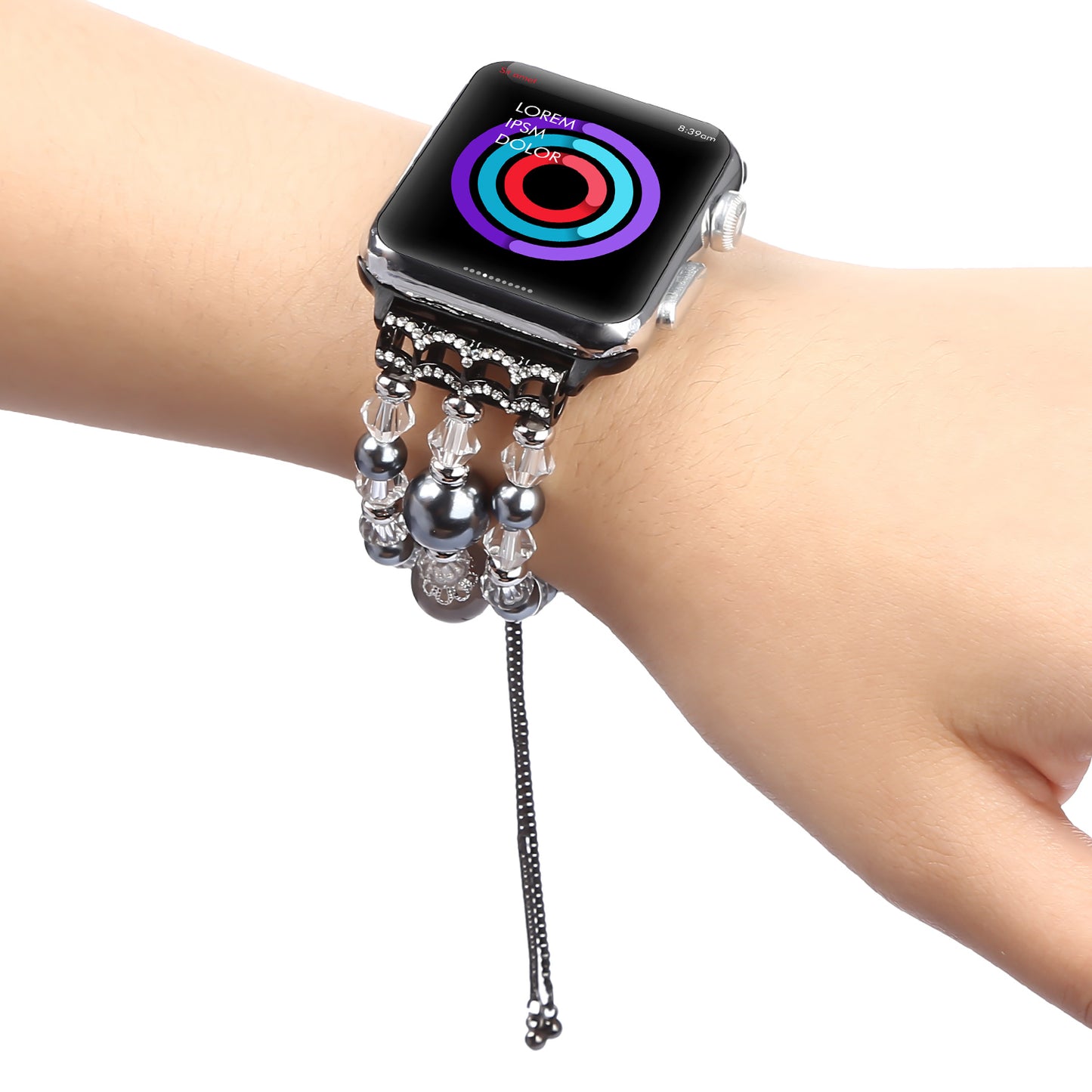 Fashionable Agate Pearl Smart Bracelet Smart Watch Strap for Apple Watch Ultra 49mm / Series 8 45mm / 7 45mm / Apple Watch Series 1 / 2 / 3 42mm / SE 44mm / SE (2022) 44mm / 6 / 5 / 4 44mm - Agate / Grey