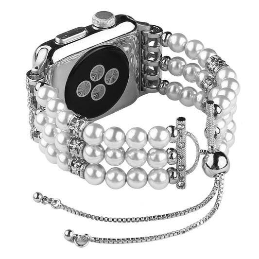 Fashionable Agate Pearl Smart Bracelet Smart Watch Strap for Apple Watch Ultra 49mm / Series 8 45mm / 7 45mm / Apple Watch Series 1 / 2 / 3 42mm / SE 44mm / SE (2022) 44mm / 6 / 5 / 4 44mm - Pearl / White
