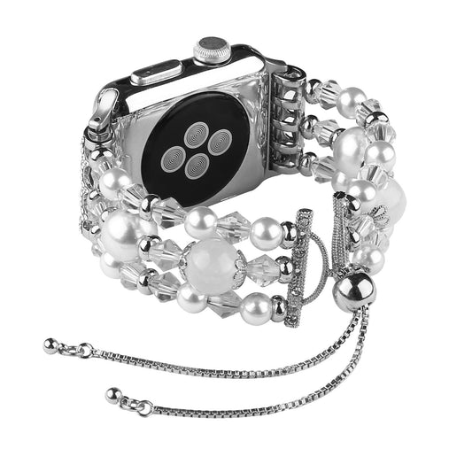 Fashionable Agate Pearl Smart Bracelet Smart Watch Strap for Apple Watch Ultra 49mm / Series 8 45mm / 7 45mm / Apple Watch Series 1 / 2 / 3 42mm / SE 44mm / SE (2022) 44mm / 6 / 5 / 4 44mm - Agate / White