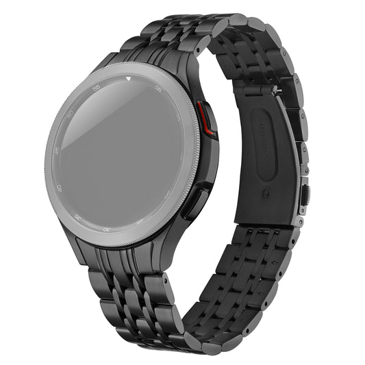 for Samsung Galaxy Watch6 40mm 44mm / Watch6 Classic 43mm 47mm / Watch 5 40mm 44mm / 5 Pro 45mm / Watch4 40mm 44mm 7-Beads Stylish Stainless Steel Watch Band Replacement Strap - Black