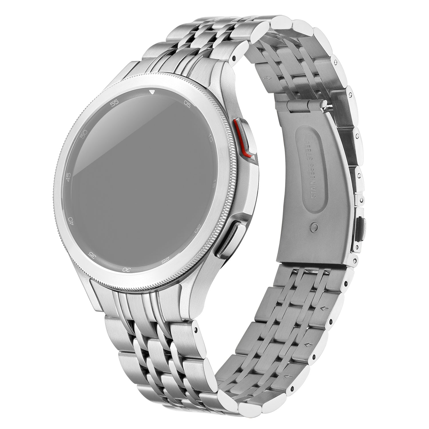 for Samsung Galaxy Watch6 40mm 44mm / Watch6 Classic 43mm 47mm / Watch 5 40mm 44mm / 5 Pro 45mm / Watch4 40mm 44mm 7-Beads Stylish Stainless Steel Watch Band Replacement Strap - Silver