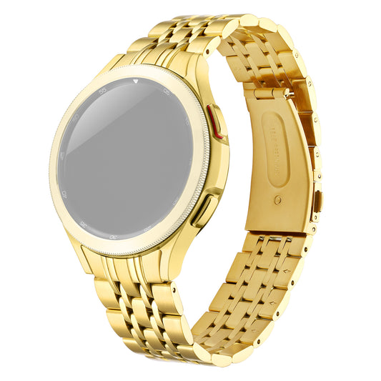for Samsung Galaxy Watch6 40mm 44mm / Watch6 Classic 43mm 47mm / Watch 5 40mm 44mm / 5 Pro 45mm / Watch4 40mm 44mm 7-Beads Stylish Stainless Steel Watch Band Replacement Strap - Gold