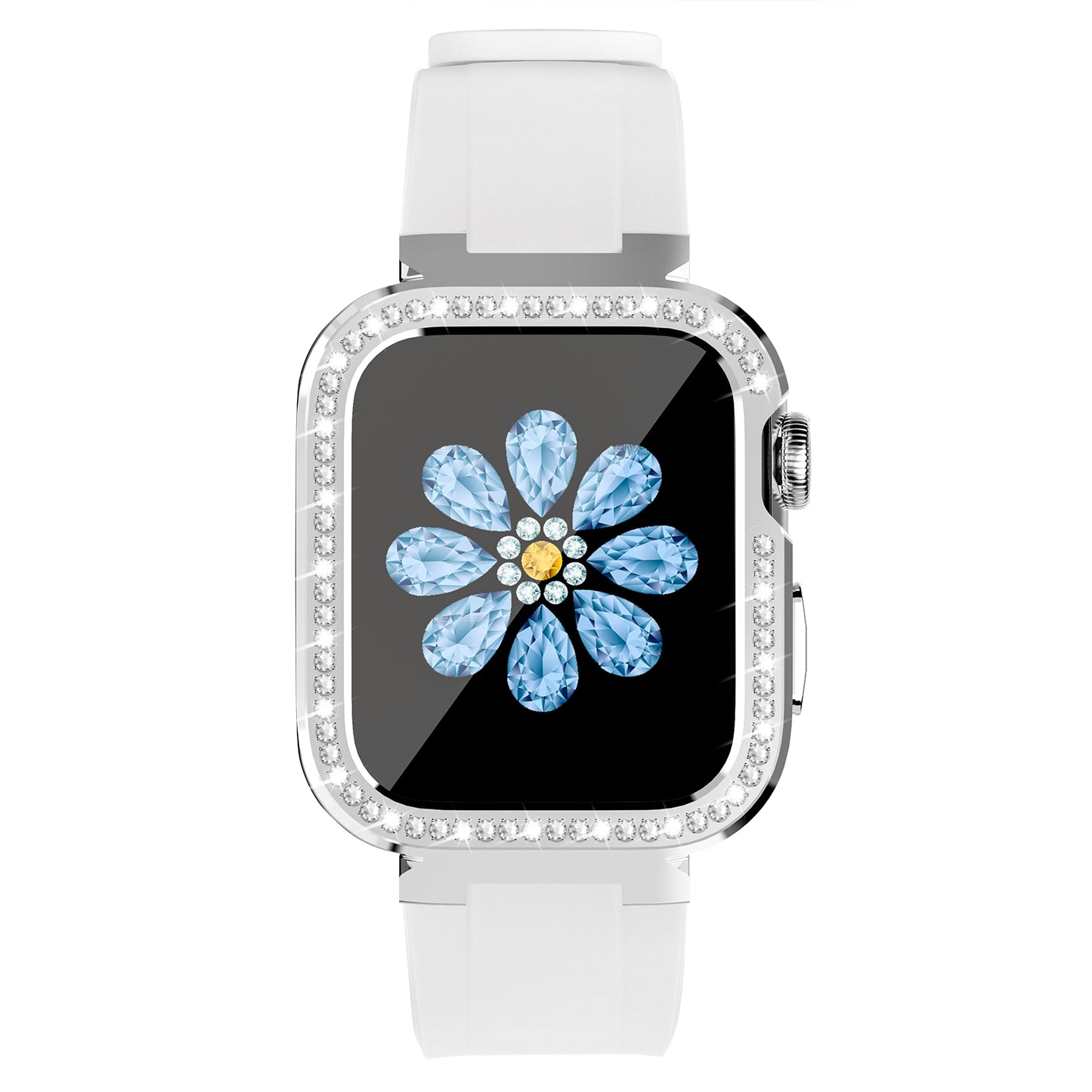 Uniqkart for Apple Watch Series 5/6 40mm/Series 7 41mm Zinc Alloy + TPU Rhinestone Watch Case + TPU Watch Bands - White
