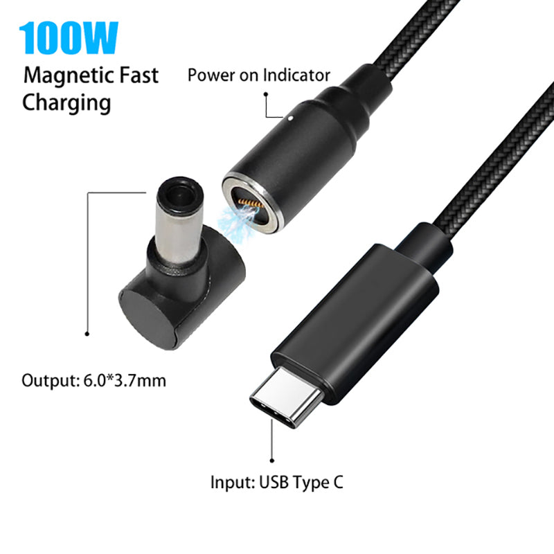 USB-C to 6.0x3.7mm for Asus Laptop, 1.8m PD 100W Type-C Quick Charging DC Cable 8-pin Magnetic Absorption Notebook Adapter Laptop Accessories