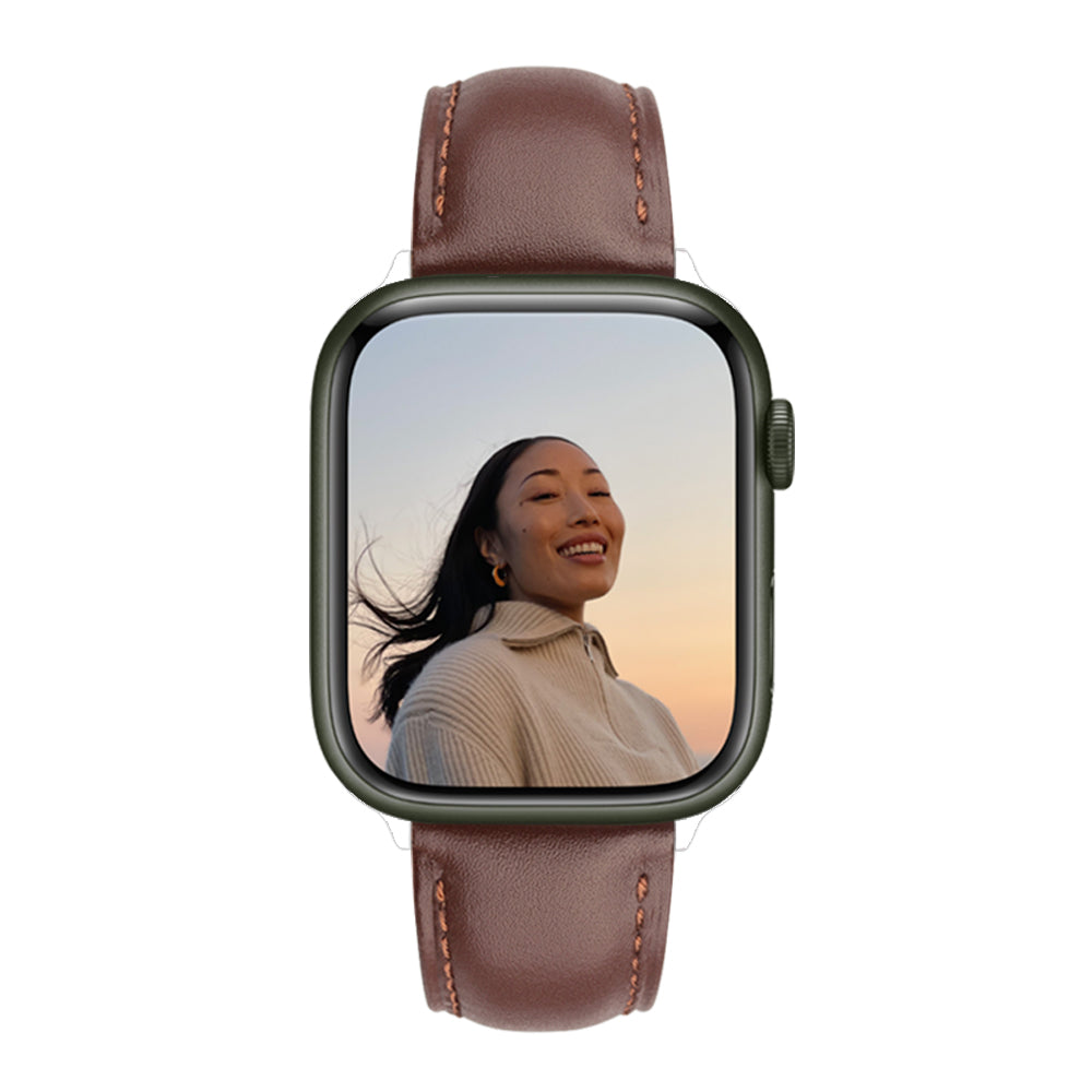 QIALINO for Apple Watch Ultra 49mm / Series 8 45mm / 7 45mm / Series 6 / 5 / 4 / SE 44mm / SE (2022) 44mm / Series 3 / 2 / 1 42mm Solid Color Genuine Leather Wristband Smart Watch Replacement Strap - Brown