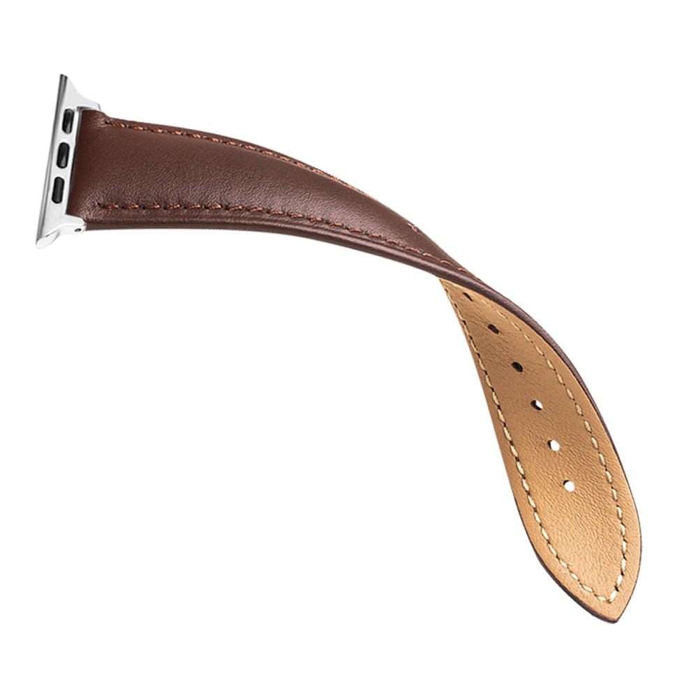 QIALINO for Apple Watch Ultra 49mm / Series 8 45mm / 7 45mm / Series 6 / 5 / 4 / SE 44mm / SE (2022) 44mm / Series 3 / 2 / 1 42mm Solid Color Genuine Leather Wristband Smart Watch Replacement Strap - Brown