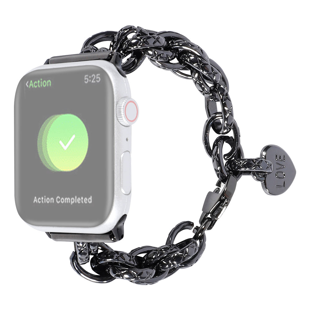 for Apple Watch Series 8 41mm / Series 7 41mm / Watch SE / SE(2022) / Series 6 / 5 / 4 40mm / Series 3 / 2 / 1 38mm Stainless Steel Watch Strap Replacement Bracelet with Pendant - Black