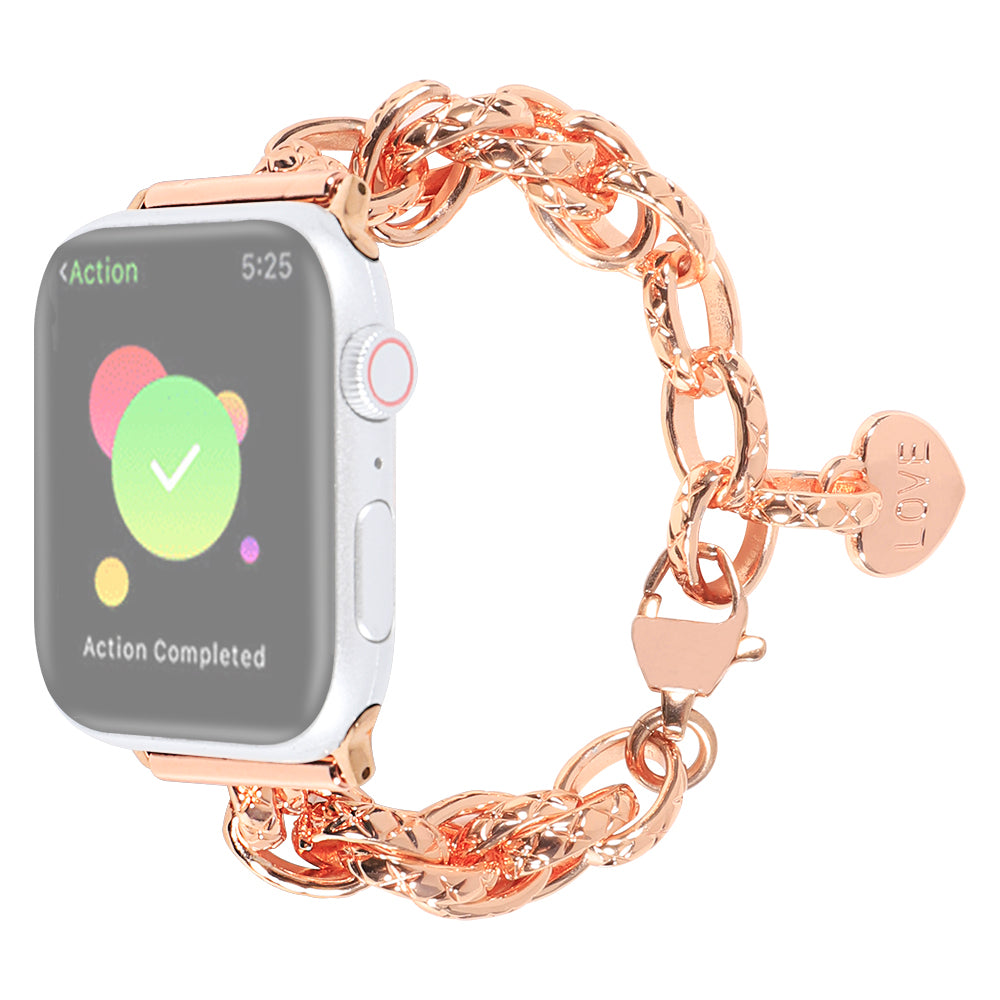 for Apple Watch Series 8 41mm / Series 7 41mm / Watch SE / SE(2022) / Series 6 / 5 / 4 40mm / Series 3 / 2 / 1 38mm Stainless Steel Watch Strap Replacement Bracelet with Pendant - Rose Gold