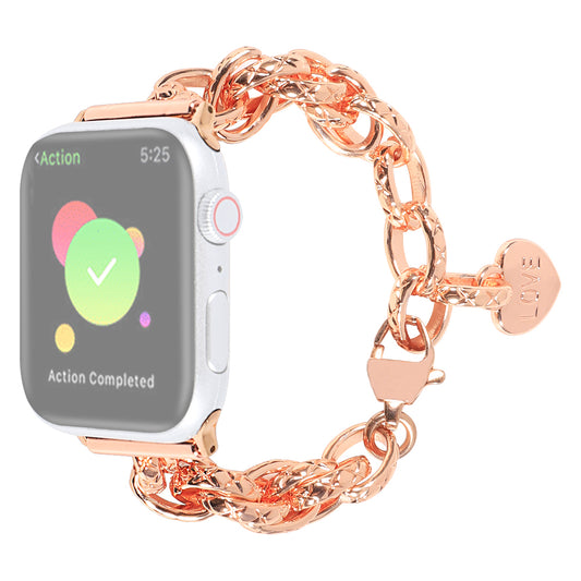 for Apple Watch Series 8 41mm / Series 7 41mm / Watch SE / SE(2022) / Series 6 / 5 / 4 40mm / Series 3 / 2 / 1 38mm Stainless Steel Watch Strap Replacement Bracelet with Pendant - Rose Gold