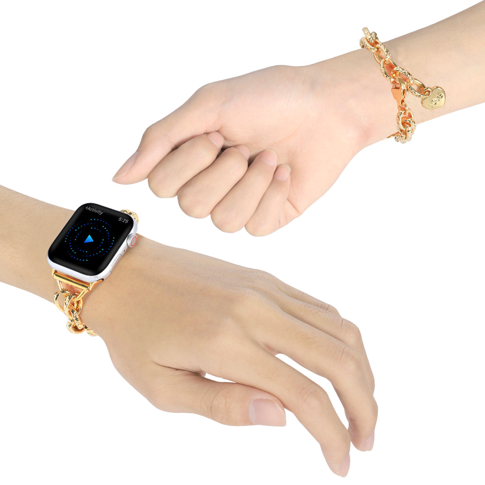 for Apple Watch Series 8 41mm / Series 7 41mm / Watch SE / SE(2022) / Series 6 / 5 / 4 40mm / Series 3 / 2 / 1 38mm Stainless Steel Watch Strap Replacement Bracelet with Pendant - Gold