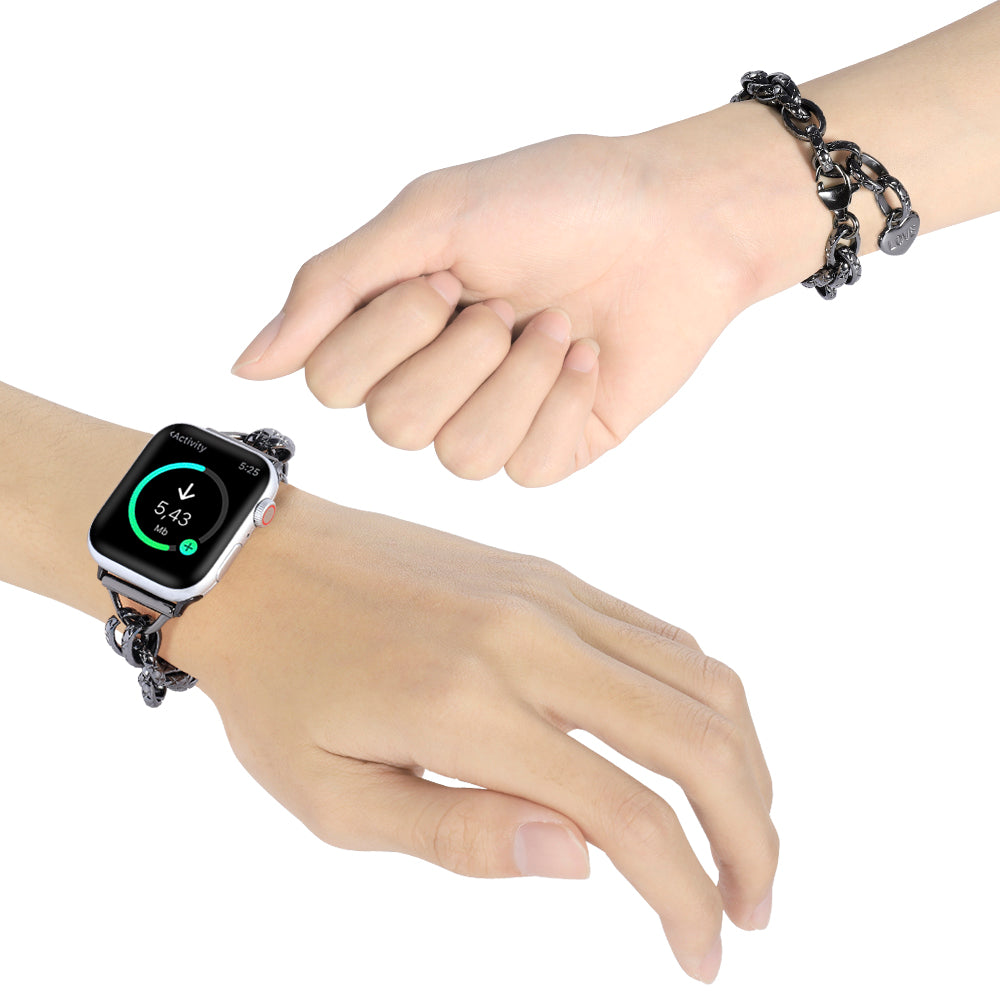 for Apple Watch Ultra 49mm / Series 8 45mm / 7 45mm / Watch SE 44mm / SE (2022) 44mm / Series 6 / 5 / 4 44mm / Series 3 / 2 / 1 42mm Watch Strap Stainless Steel 22mm Smart Watch Bracelet - Black