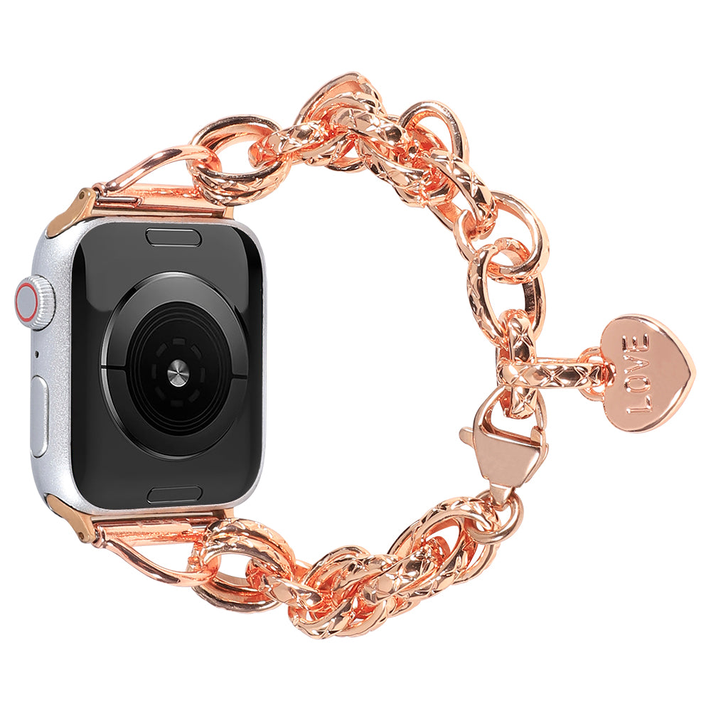 for Apple Watch Ultra 49mm / Series 8 45mm / 7 45mm / Watch SE 44mm / SE (2022) 44mm / Series 6 / 5 / 4 44mm / Series 3 / 2 / 1 42mm Watch Strap Stainless Steel 22mm Smart Watch Bracelet - Rose Gold