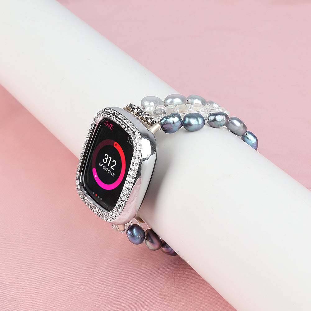 Uniqkart for Fitbit Versa 3 Pearl + Crystal Stylish Bracelet Replacement Wrist Strap Watch Band - Grey