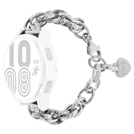 For Huawei Watch GT3 42mm/Samsung Galaxy Watch 4/4 Classic 20mm Replacement Bracelet Stainless Steel Watch Band with Heart Pendant - Silver