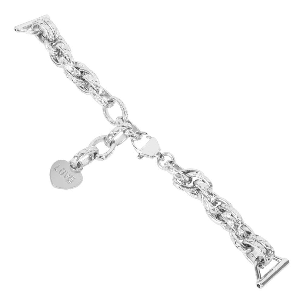 For Huawei Watch GT3 42mm/Samsung Galaxy Watch 4/4 Classic 20mm Replacement Bracelet Stainless Steel Watch Band with Heart Pendant - Silver