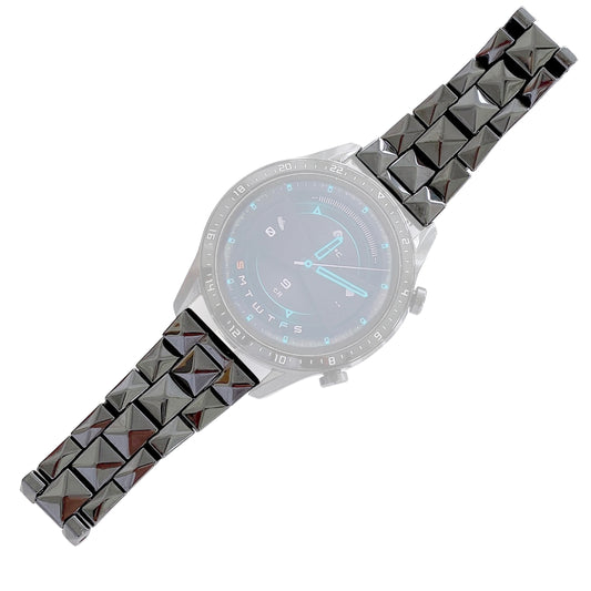 For Huawei Watch GT 3 42mm/Samsung Galaxy Watch4/Watch4 Classic 46mm/42mm Rhombus Grid Design Ceramic Watch Strap Wrist Band 20mm - Black