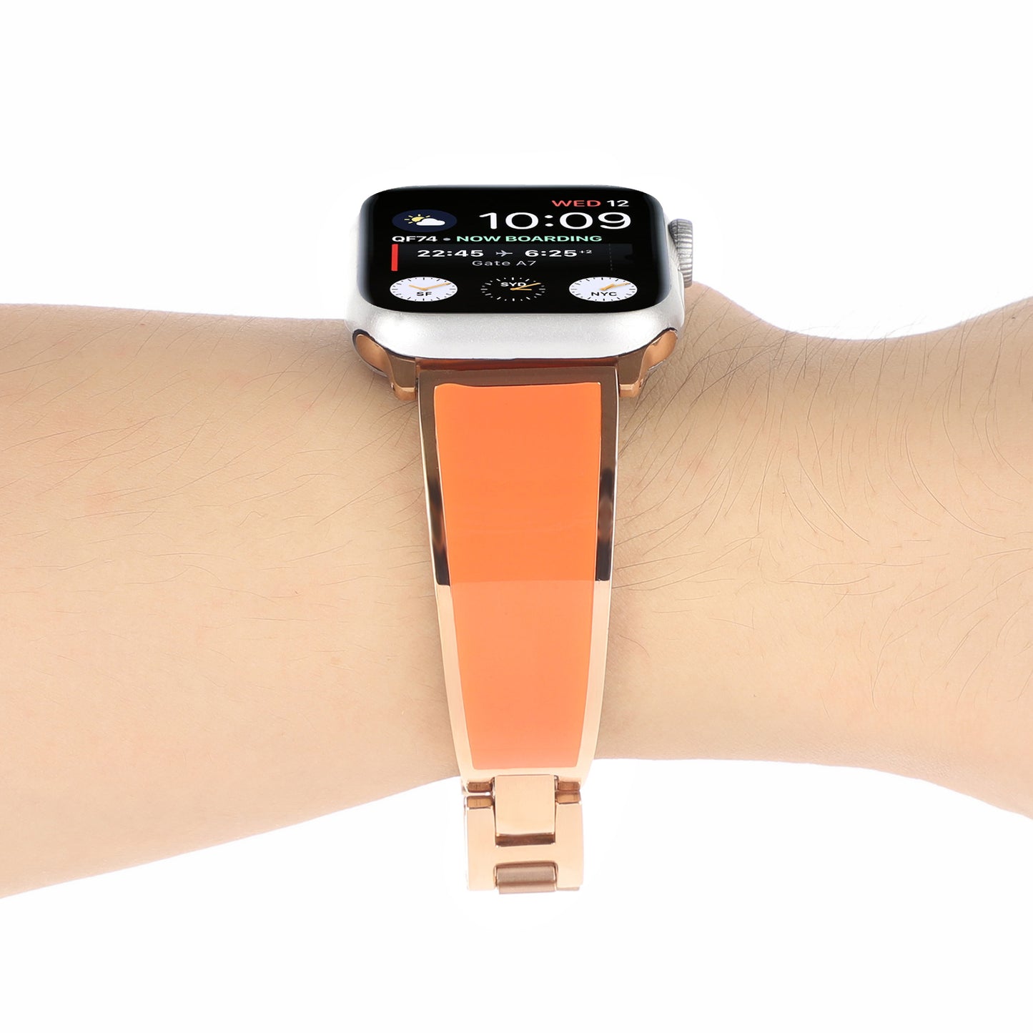 for Apple Watch Series 1 / 2 / 3 38mm / SE / SE(2022) / Series 4 / 5 / 6 40mm / Series 7 41mm / Series 8 41mm Chain Splicing Stainless Steel Watchband Watch Strap - Orange