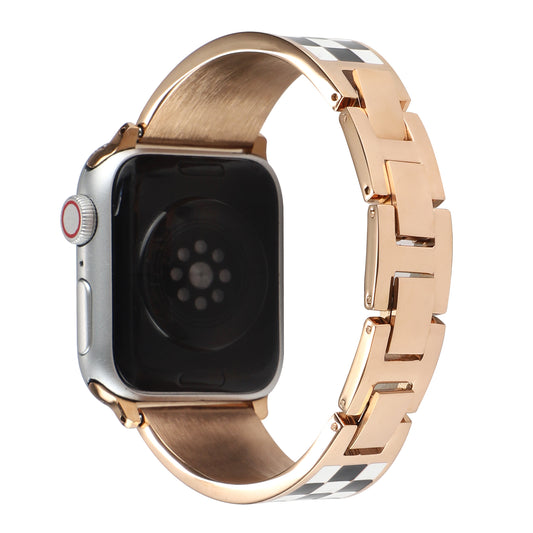 for Apple Watch Series 1 / 2 / 3 38mm / SE / SE(2022) / Series 4 / 5 / 6 40mm / Series 7 41mm / Series 8 41mm Chain Splicing Stainless Steel Watchband Watch Strap - Black White Grid