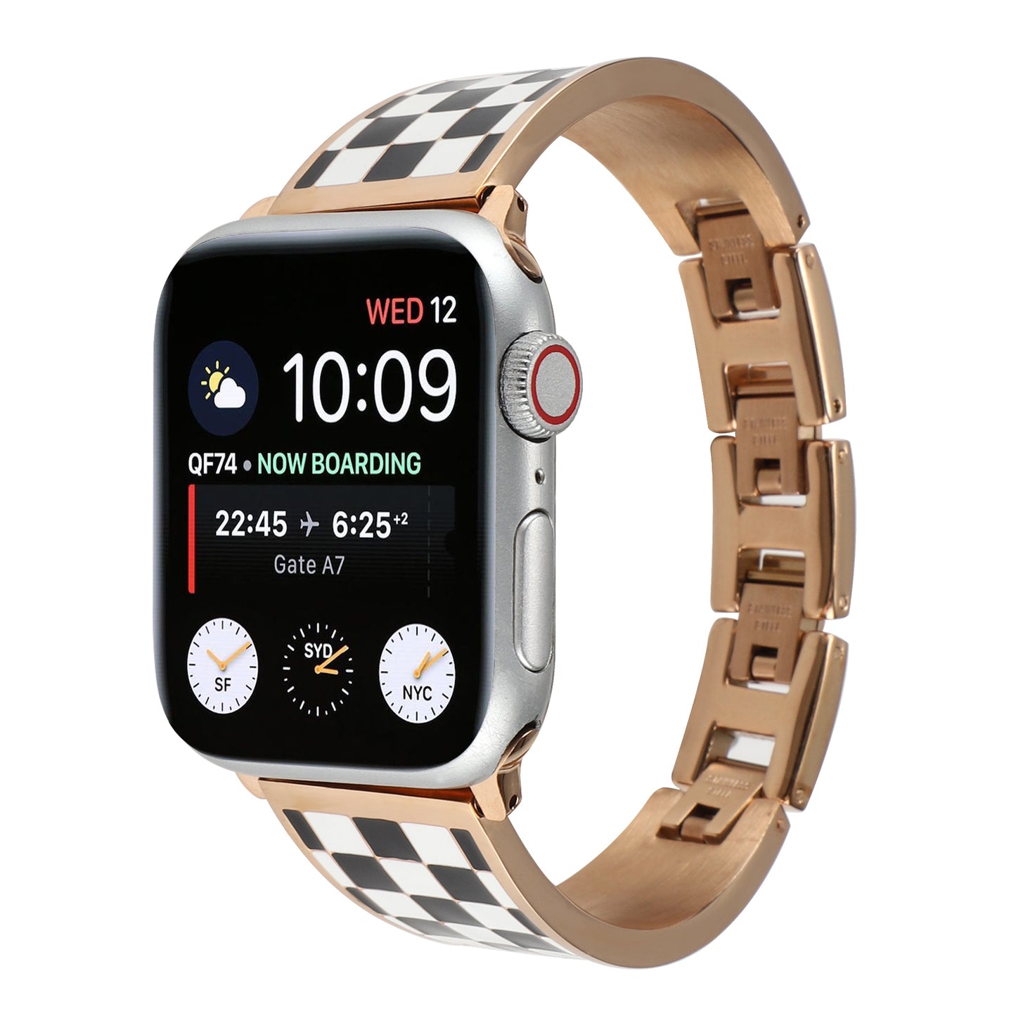 for Apple Watch Series 1 / 2 / 3 38mm / SE / SE(2022) / Series 4 / 5 / 6 40mm / Series 7 41mm / Series 8 41mm Chain Splicing Stainless Steel Watchband Watch Strap - Black White Grid