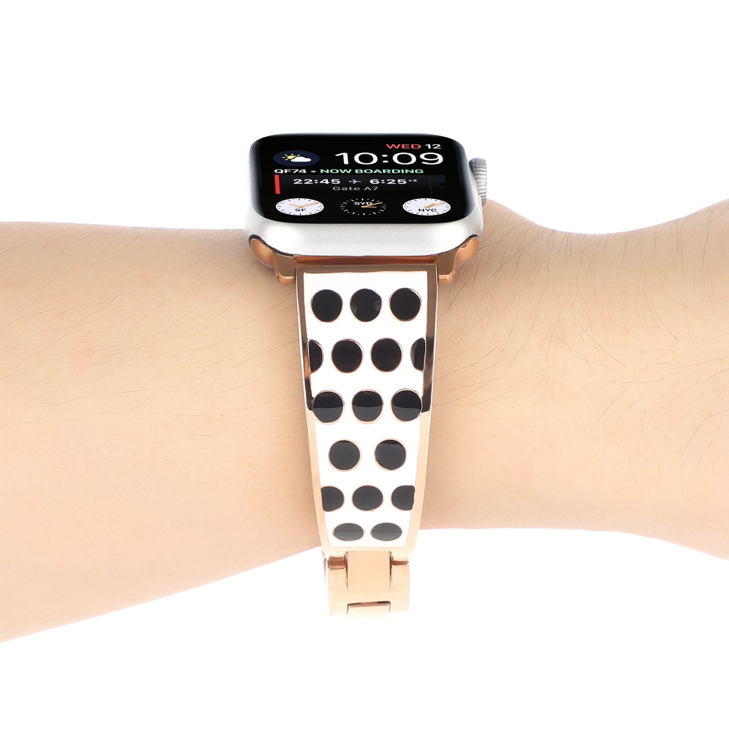 for Apple Watch Series 1 / 2 / 3 38mm / SE / SE(2022) / Series 4 / 5 / 6 40mm / Series 7 41mm / Series 8 41mm Chain Splicing Stainless Steel Watchband Watch Strap - Black Spot
