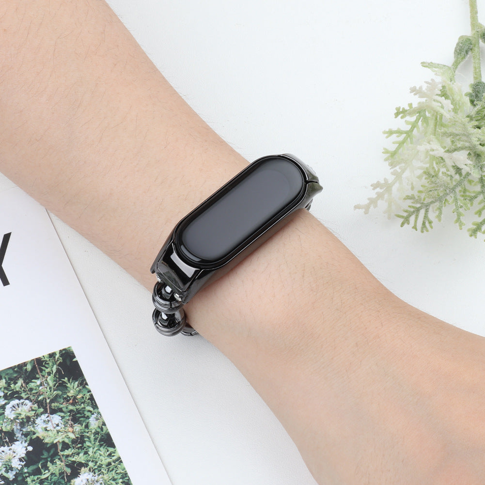 Uniqkart for Xiaomi Mi Band 5/6 Punk Stainless Steel Watch Band with Thread Design Replacement Watch Strap - Black