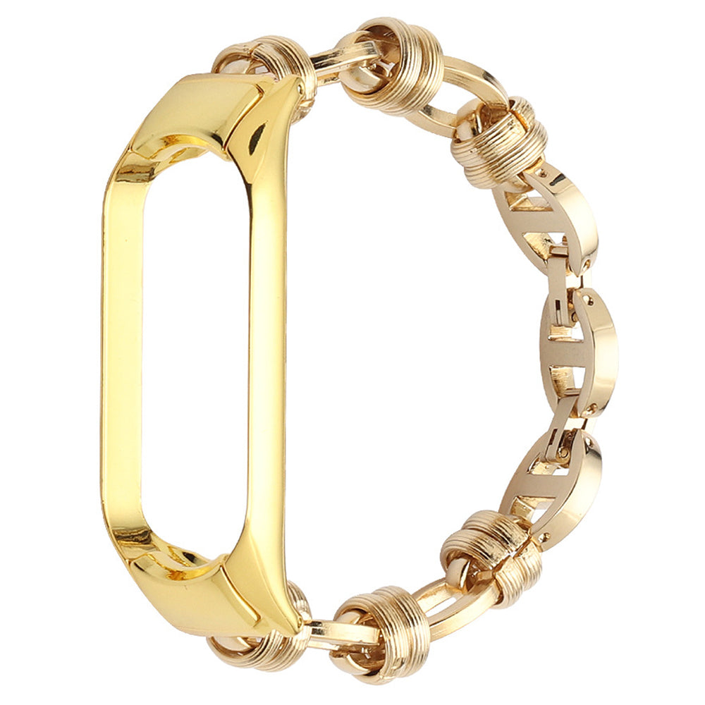 Uniqkart for Xiaomi Mi Band 5/6 Punk Stainless Steel Watch Band with Thread Design Replacement Watch Strap - Gold