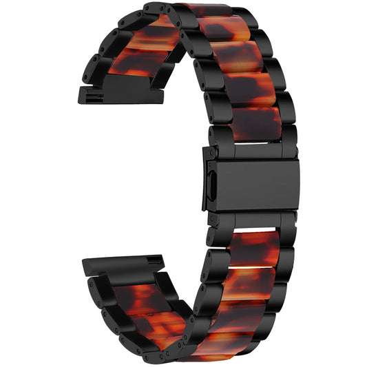 For Pebble Time Round/Pebble 2 Smart Watch Replacement Strap Stylish Stainless Steel + Resin Wrist Band - Black/Tortoiseshell