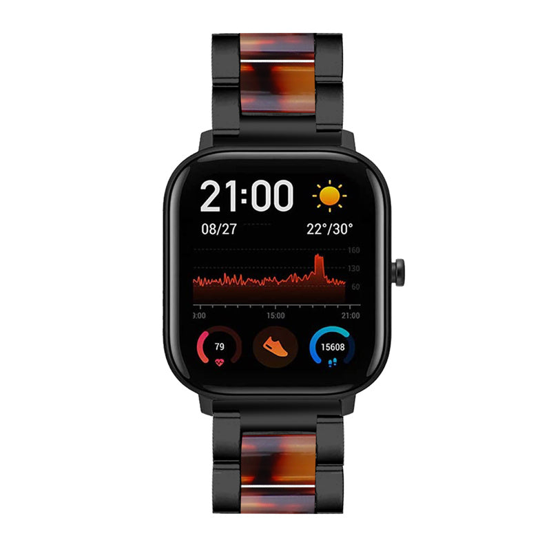For Pebble Time Round/Pebble 2 Smart Watch Replacement Strap Stylish Stainless Steel + Resin Wrist Band - Black/Tortoiseshell