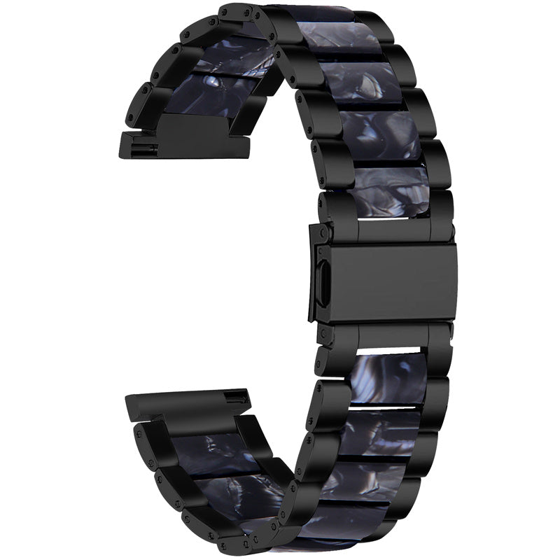 For Pebble Time Round/Pebble 2 Smart Watch Replacement Strap Stylish Stainless Steel + Resin Wrist Band - Black/Black