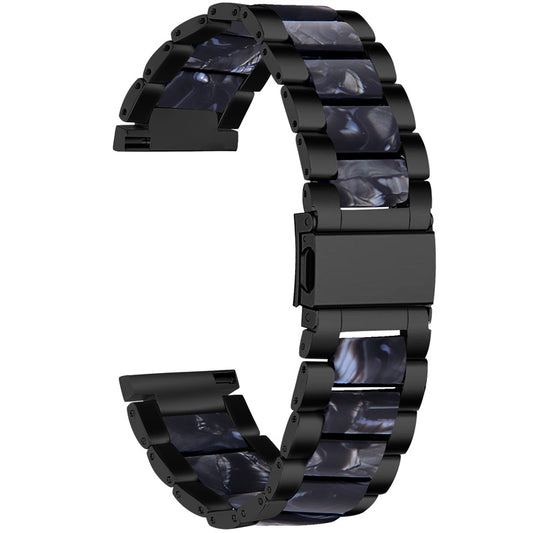For Pebble Time Round/Pebble 2 Smart Watch Replacement Strap Stylish Stainless Steel + Resin Wrist Band - Black/Black