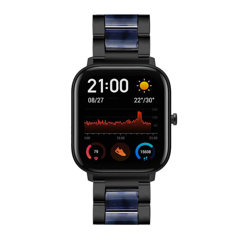 For Pebble Time Round/Pebble 2 Smart Watch Replacement Strap Stylish Stainless Steel + Resin Wrist Band - Black/Dark Blue