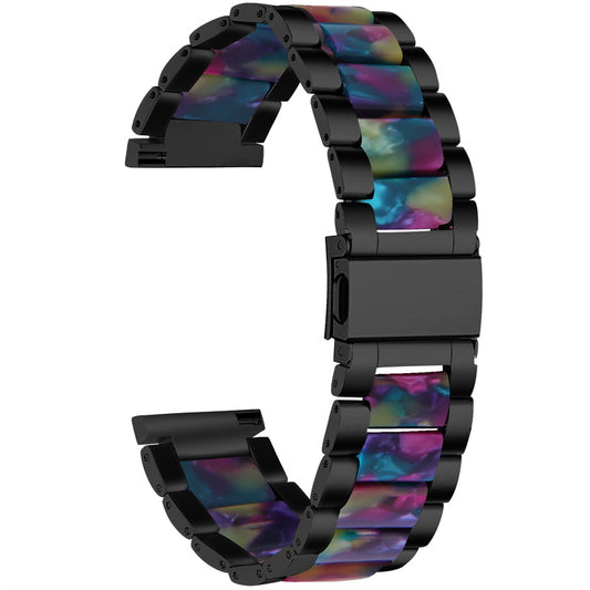 For Pebble Time Round/Pebble 2 Smart Watch Replacement Strap Stylish Stainless Steel + Resin Wrist Band - Black / Purple/Green