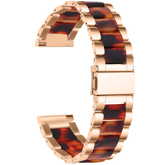 For Pebble Time Round/Pebble 2 Smart Watch Replacement Strap Stylish Stainless Steel + Resin Wrist Band - Rose Gold/Tortoiseshell