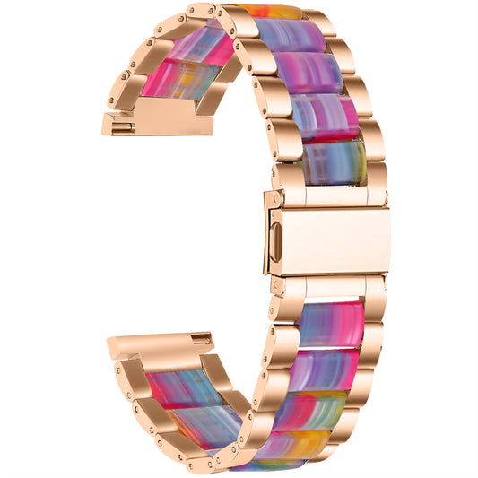 For Pebble Time Round/Pebble 2 Smart Watch Replacement Strap Stylish Stainless Steel + Resin Wrist Band - Rose Gold/Multicolor
