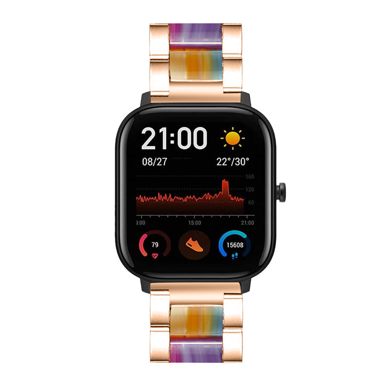 For Pebble Time Round/Pebble 2 Smart Watch Replacement Strap Stylish Stainless Steel + Resin Wrist Band - Rose Gold/Multicolor