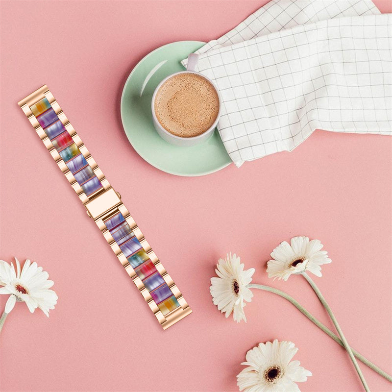 For Pebble Time Round/Pebble 2 Smart Watch Replacement Strap Stylish Stainless Steel + Resin Wrist Band - Rose Gold/Multicolor