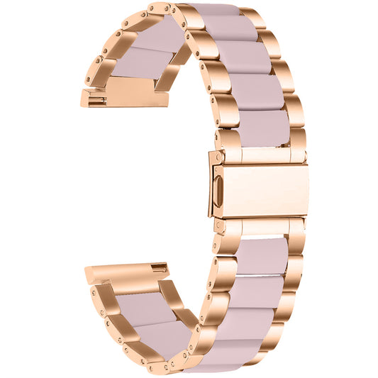 For Pebble Time Round/Pebble 2 Smart Watch Replacement Strap Stylish Stainless Steel + Resin Wrist Band - Rose Gold/Pink