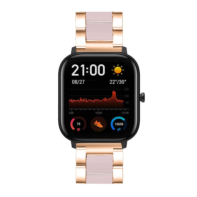 For Pebble Time Round/Pebble 2 Smart Watch Replacement Strap Stylish Stainless Steel + Resin Wrist Band - Rose Gold/Pink