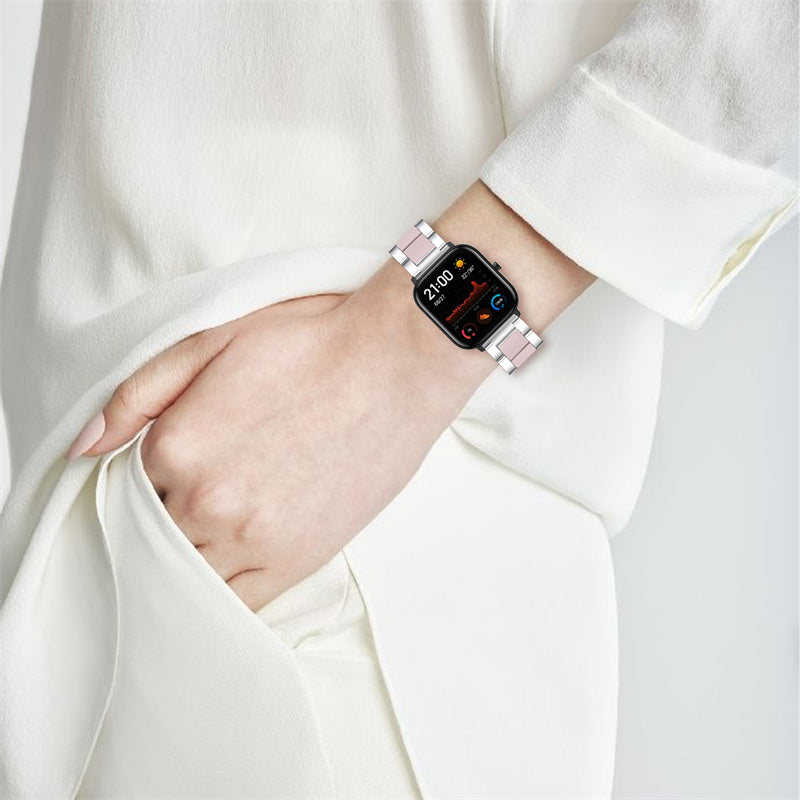 for Pebble Time Round/Pebble 2 Resin + Stainless Steel Durable Bracelet Smart Watch Wrist Band - Silver/Pink