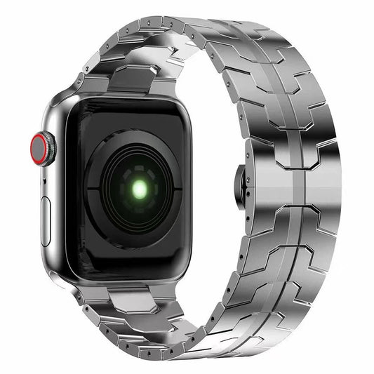 for Apple Watch Series 1 / 2 / 3 38mm / SE / SE(2022) / Series 4 / 5 / 6 40mm / Series 7 41mm / Series 8 41mm Stylish Buckle Design Stainless Steel Smart Watch Band Replacement Strap - Silver