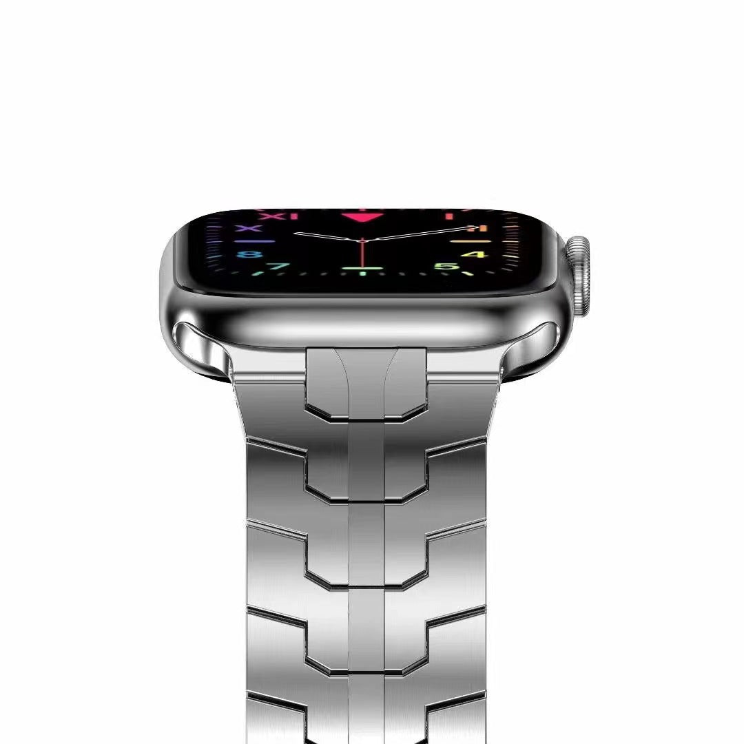 for Apple Watch Series 1 / 2 / 3 38mm / SE / SE(2022) / Series 4 / 5 / 6 40mm / Series 7 41mm / Series 8 41mm Stylish Buckle Design Stainless Steel Smart Watch Band Replacement Strap - Silver