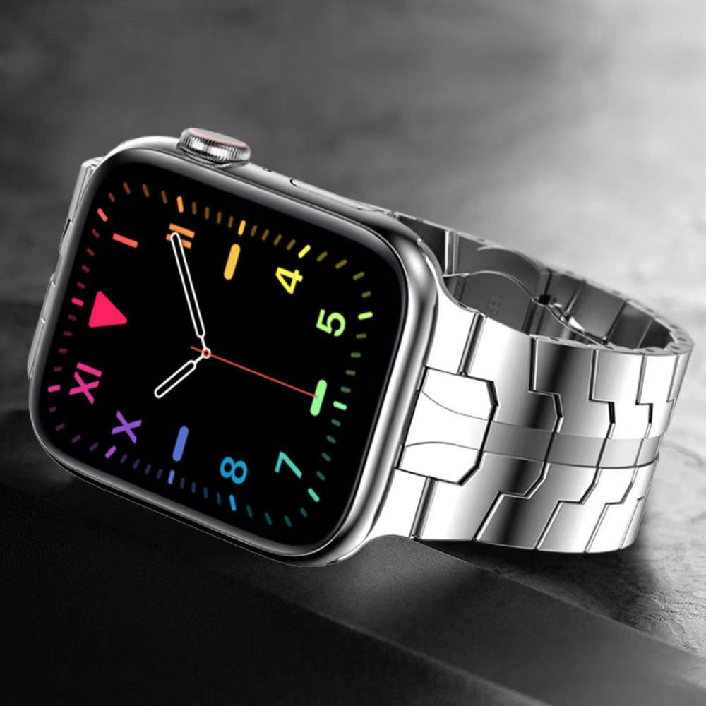 for Apple Watch Series 1 / 2 / 3 38mm / SE / SE(2022) / Series 4 / 5 / 6 40mm / Series 7 41mm / Series 8 41mm Stylish Buckle Design Stainless Steel Smart Watch Band Replacement Strap - Silver