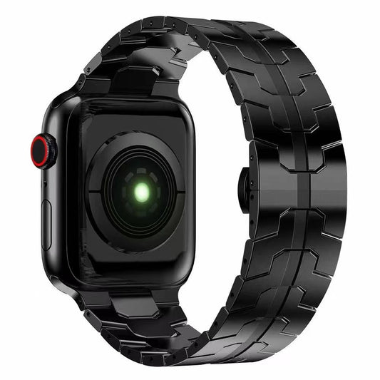 for Apple Watch Series 1 / 2 / 3 38mm / SE / SE(2022) / Series 4 / 5 / 6 40mm / Series 7 41mm / Series 8 41mm Stylish Buckle Design Stainless Steel Smart Watch Band Replacement Strap - Black