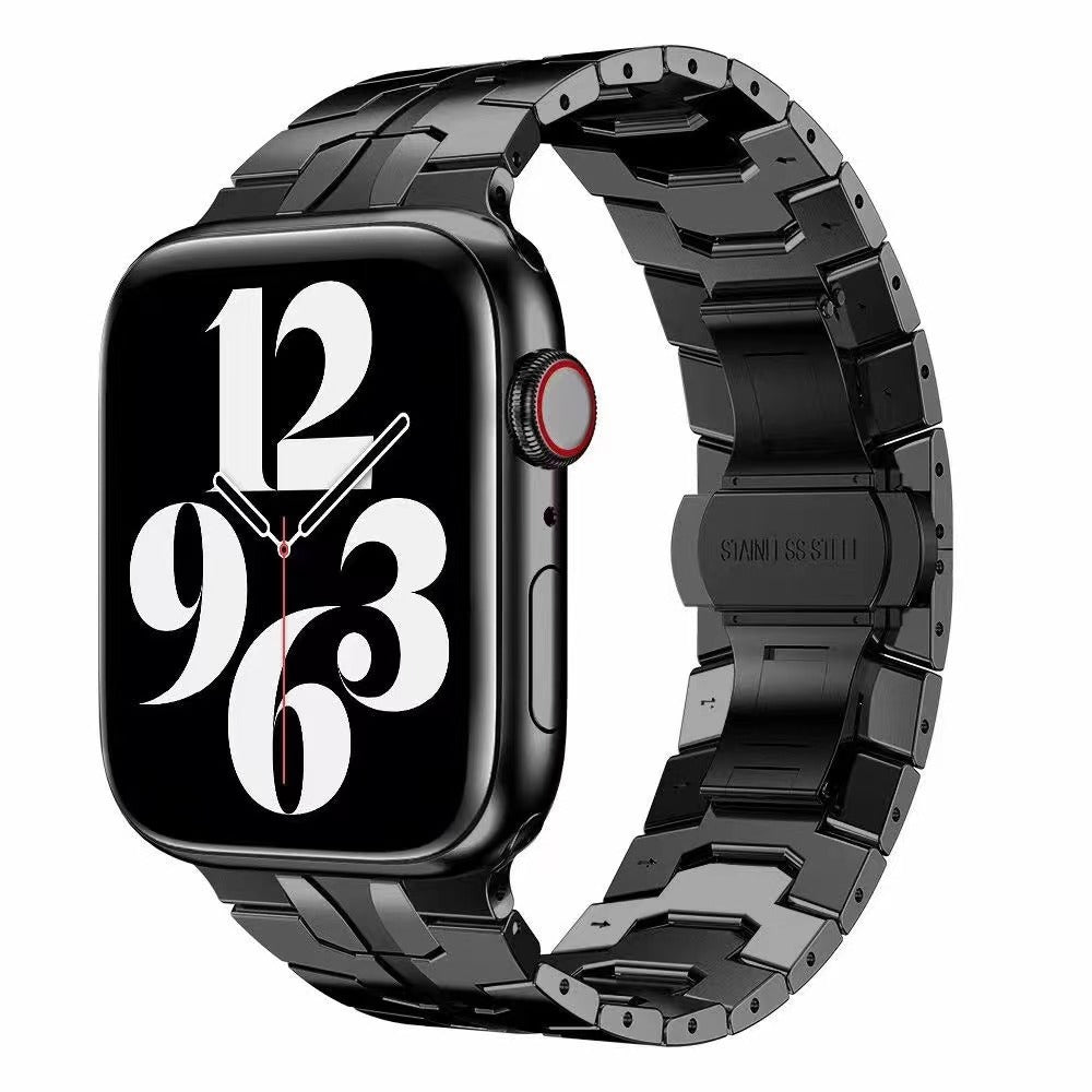 for Apple Watch Series 1 / 2 / 3 38mm / SE / SE(2022) / Series 4 / 5 / 6 40mm / Series 7 41mm / Series 8 41mm Stylish Buckle Design Stainless Steel Smart Watch Band Replacement Strap - Black